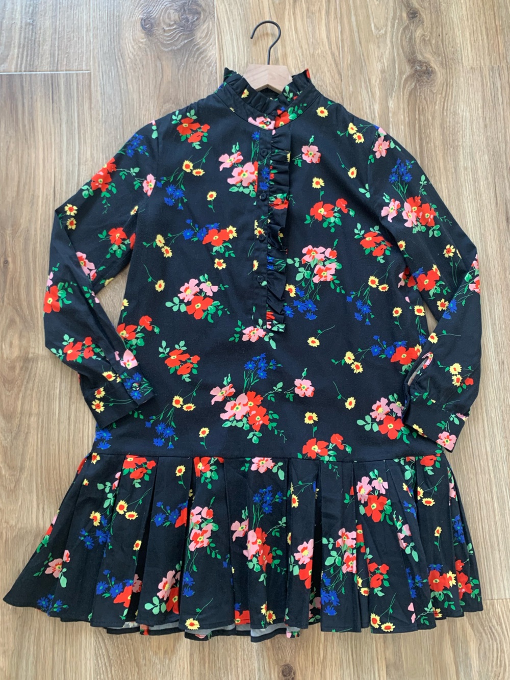 Tuckernuck Tate Floral Ruffle Mini Dress Women’s XS Black Long Sleeve Mock Neck - Picture 3 of 6